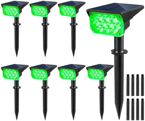 Halloween Solar Spot Lights Outdoor, Green Solar Spotlights with IP65 Waterproof 20 LEDs Landscape Lighting for Garden Path Yard Christmas St. Patrick's Day Decor 8 Pack by CREPOW