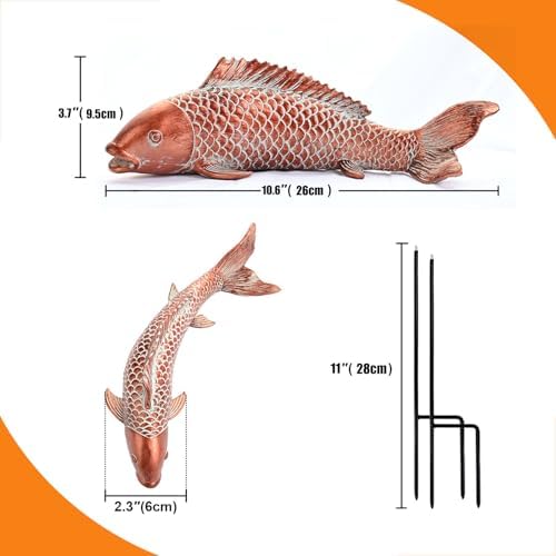Outdoor Statues Garden Koi Fish Decor, 2pcs Antique Copper Koi Fish Sculpture for Pond Lawn Patio Porch Yard Decor Home House Ornaments, Birthday Gardening Gifts for Grandma Women - Image 3