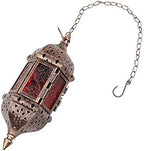 2 Pcs Hanging Hexagon Decorative Moroccan Candle Lantern Holders, Handmade Hanging Tea Light Holder in Bronze Metal & Red & Purple Glass Gift & Decor Items - Image 4