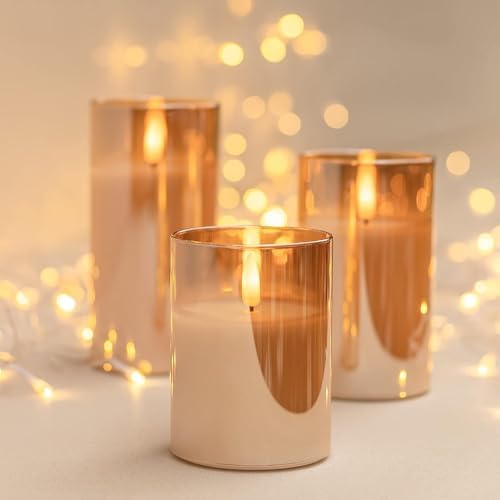 Glass Flameless Candles LED Battery Operated Candles with Remote Set of 3 - Image 2