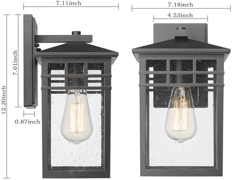 Outdoor Light Fixtures Wall Mount, Modern Farmhouse Exterior Wall Sconces with Seeded Glass for Porch, Waterproof Industrial Craftsman Carriage Lantern Lamp Outside for House Patio Garage,2 Pack - Image 4