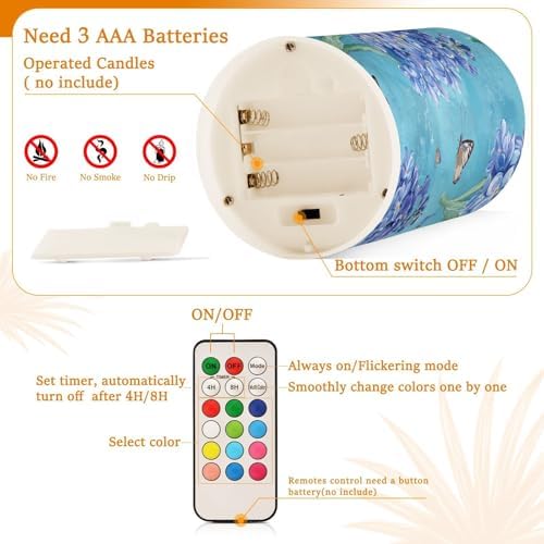 Rustic Hyacinths Turquoise Floral Flower Flameless Flickering Battery Operated Candles Electronic Lights Waterproof Led for Bedroom (prop2) 2-Piecing Set - Image 3