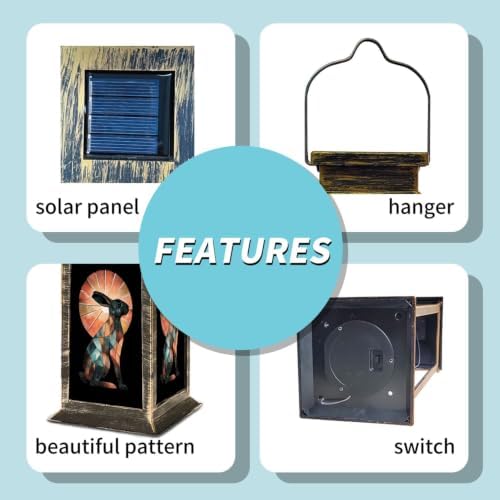 Solar Lantern Pastel Leaded Glass Rabbit Outdoor Waterproof Garden Hanging Lantern Solar Powered Lighting Outside Solar Light for Patio Yard Camping, Gifts for Women Mom - Image 5