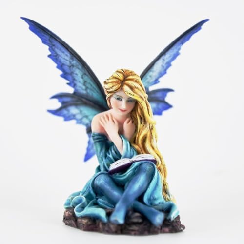 Fantasy Reading Fairy Figurine - Blue Gradient Wings Elf Statue with Book, Cozy Resin Decor for Desk, Study & Fairy Garden (15.5cm) - Image 3
