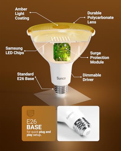 Sunco PAR38 LED Bug Light Bulb, 2000K Amber Glow, 11W=75W, E26, Wet Rated - Image 4
