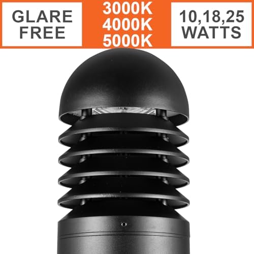 Bollard Light 39", 120-277V, 20W, 3CCT 3000-5000 Kelvin, Louvered Dome, Vandal Proof - Image 2