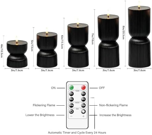 9 Pcs Ribbed Flameless LED Pillar Candles with Remote, Battery Operated Flickering Fake Candles for Wedding Fireplace Halloween Christmas Decor, Black - Image 4