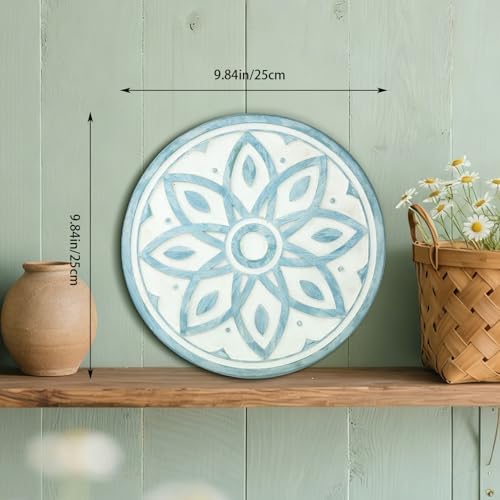 2 Pack Geometric Stepping Stones, 10” Round Cement Garden Path Stones, Mandala Mosaic Tile Design for Outdoor Patio Decor, Non-Slip & Weather-Resistant Fall Garden(Blue) - Image 3
