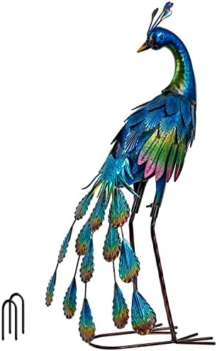 TERESA'S COLLECTIONS Garden Decor, Peacock Yard Decor, Elegant Peacock with Colorful Painting,18", Waterproof Metal Outdoor Statues, Garden Gifts, Birthday Gifts for Women Mom by TERESASCOLLECTIONS