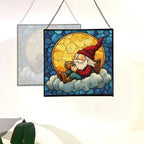 Cocoa by Moonlight Gnome Stained Glass Suncatcher – Square Hanging Window Panel for Home or Greenhouse – Whimsical Glass Art Gift for Garden Lovers, Christmas, Halloween, Father Days oK2gHR - Image 4