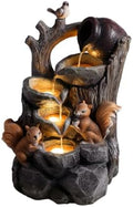 Squirrel Outdoor Water Fountain with LED Lights Cascading Resin Tree Stump Waterfall Garden Decor for Patio Yard Porch by Unknown