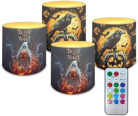 Pumpkin Lantern LED Candles with Remote Timer Color Changing Control for Trick or Treat Decoration Set of 4 Flameless LED Candles Halloween Decorations by WelcometoLuarisgur