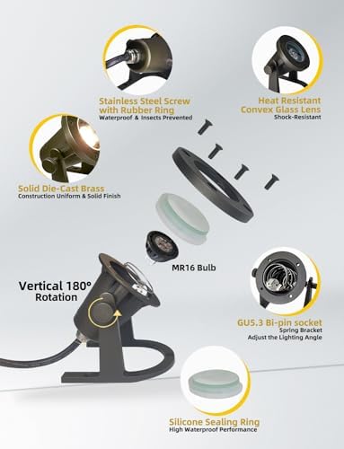 COLOER 12V Low Voltage Solid Brass Heavy Duty Underwater Pond Light 1 Pack - Image 3