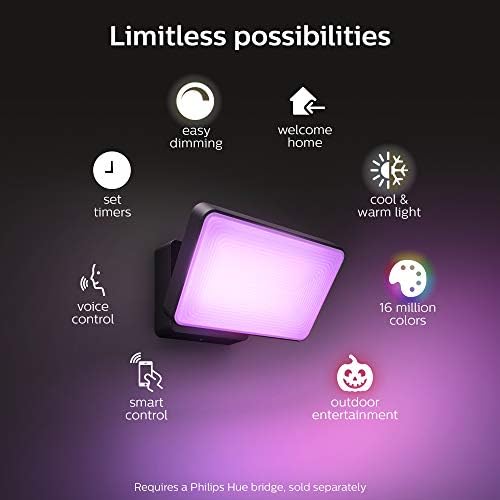 Philips Hue Discover Outdoor Smart Flood Light Fixture, Black - 15W, White and Color Ambiance LED Color-Changing Light - 1 Pack - Requires Hue Bridge - Control with Hue App and Voice - Weatherproof - Image 4