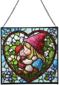 Gnome Hugging Child Stained Glass Suncatcher – Square Hanging Window Panel for Home, Garden, Nursery, Halloween, Christmas, Memorial Day – Whimsical Glass Art Gift for Gnome Lovers bfeiwm by Custom