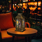 Solar Hanging Lantern Sun Moon Stained Glass Floral Gothic Window Celestial Night Sky Ornate Waterproof LED Lights Decor Patio Yard Lawn Porch Lamp, Birthday Gift for Mom Women Garden Outdoor Decor - Image 7