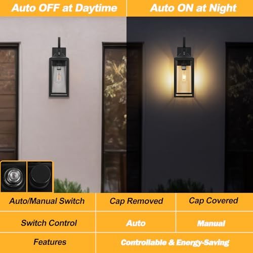 19" Large Dusk to Dawn Outdoor Lighting 2 Pack, Black Sensor Porch Lights - Image 6