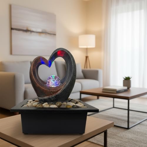 Indoor Tabletop Water Fountain, Zen Meditation Waterfall Fountain with ON/Off Switch, Heart Shape Decoration with LED Light for Home Office Relaxation Decor - Image 3