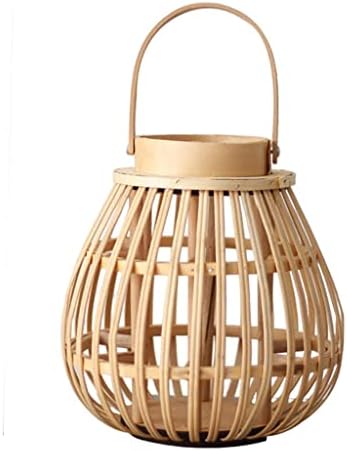 Rattan Natural Lantern with Hanging Lamp Candle Holder for Patio Garden Home Decoration (Beige S) by Backbayia