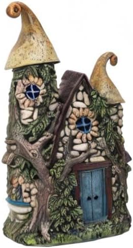 Pacific Giftware Fairy Garden House Decoration Statue with LED Lights Enchanted Stone Cottage with Blue Door and Twin Spires Hand-Painted Polyresin Fantasy Home Decor 10.24" H - Image 2