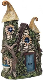 Pacific Giftware Fairy Garden House Decoration Statue with LED Lights Enchanted Stone Cottage with Blue Door and Twin Spires Hand-Painted Polyresin Fantasy Home Decor 10.24" H - Image 2