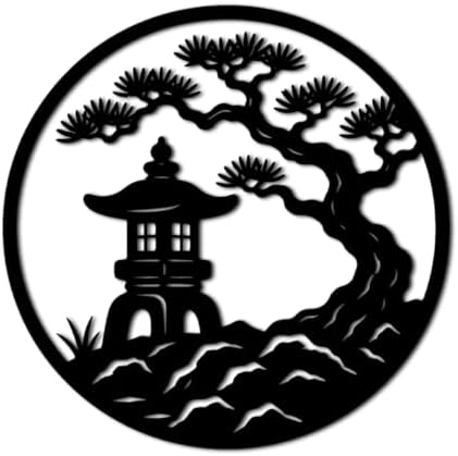 Japanese Garden Pagoda Scene Metal Wall Art Metal Outdoor Decor Metal Signs Minimalist Aesthetic Elegant Wall Decor Home Decoration for Living Room Bedroom Zen Style Centerpiece (Black,16inch) by Unknown