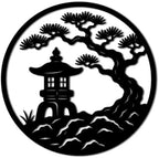 Japanese Garden Pagoda Scene Metal Wall Art Metal Outdoor Decor Metal Signs Minimalist Aesthetic Elegant Wall Decor Home Decoration for Living Room Bedroom Zen Style Centerpiece (Black,16inch) by Unknown