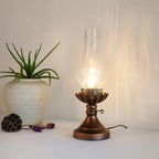 Vintage American Village Style Desk Light Industiral Table Llight with Glass Lampshade Old Style Kerosene Lamp Table Lamp Wrought Iron Metal Farmhouse Nightstand Lamps(Clear) - Image 5