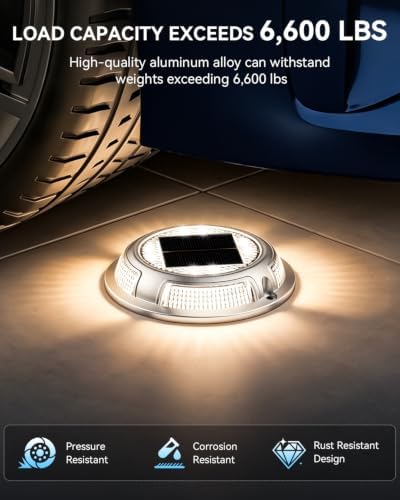 Solar Driveway Lights, 12 Pack Heavy Duty Driveway Lights Solar Powered 2 Color Mode (Cool/Warm White) IP68 Waterproof Outdoor Solar Deck Lights with Ground Stake for Pathway Garden Yard Walkway Dock - Image 5