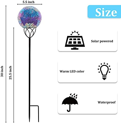 Afirst Solar Outdoor Decorative Light, Mosaic Ball Stake for Yard Decor, 6" - Image 2