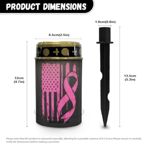 Poceacles Solar Outdoor Lights Solar Grave Lights Cemetery Candles Decorative LED Automatic Flameless Candle, Pink Ribbon American Flag, Pack of 2 - Image 7