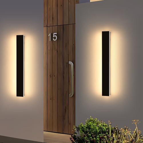 2 Pack 31.4inch Modern Outdoor LED Wall Sconce, Dimmable 3000K-6000K with Remote Control, IP65 Waterproof, Black Aluminium Long Exterior Wall Light Fixture for Porch, Patio, Garage, Yard - Image 6