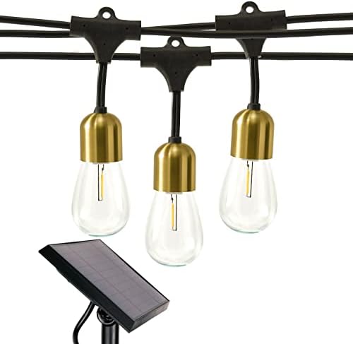 Brightech Glow Solar LED String Lights - Commercial Grade Waterproof Patio Lights with Beautiful Brass Accents - Shatterproof LED Solar Outdoor String Lights - 1W, Soft White Light - 27 Ft by Brightech