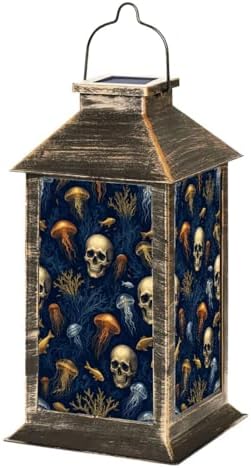 Solar Lantern Outdoor Garden Hanging Lantern Mystical Scene Jellyfish Skulls Marine Life Blue Tones Waterproof Solar Powered Lighting Outside Table Lamp for Patio Deck Yard Camping by Unknown