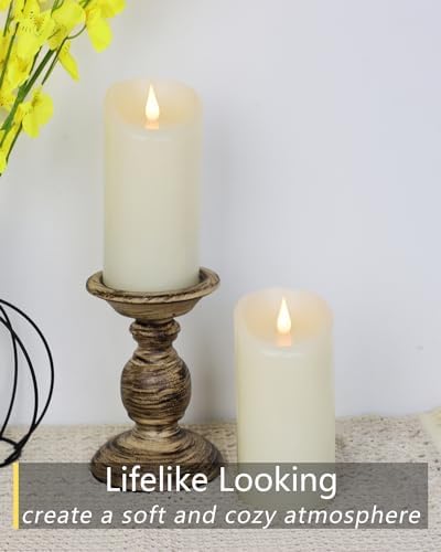 TECHLONG Flameless Candles Flickering 3D Moving Flame, Last 1000+ Hours Battery Operated Candles with Remote Timer, Set of 3 Ivory Real Wax Electric LED Pillar Candles for Home Wedding Decoration - Image 3