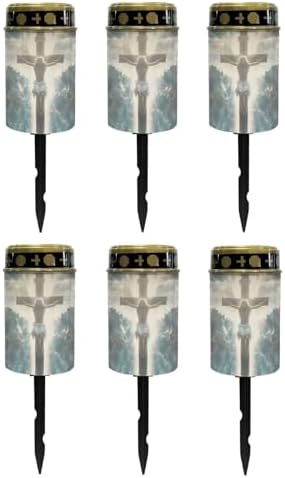 Poceacles Cross Solar Lights Set of 6 Outdoor Waterproof Cemetery Solar Outdoor Candle Grave Solar Decoration Solar Votive Candles Blessed Candles for Loss of Loves One, God Cross Light by Poceacles