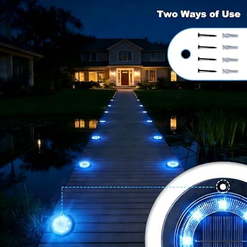 Flacchi Solar Lights Outdoor Waterproof，Blue 12 Pack 2-in-1 Ground Lights - Image 3