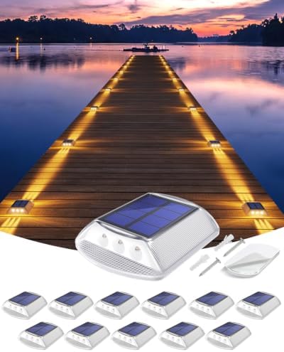 DetarZinLED Solar Deck Lights Outdoor IP68 Waterproof 12 Pack Amber Warm by DetarZinLED
