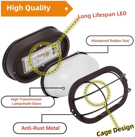 WISBEAM 2 Pack LED Bulkhead Light, Outdoor Bulkhead LED Wall Light, Dimmable, 6W Replace 60W, 450 Lumen 3000K Daylight White 80CRI, Water-Proof, ETL Rated - Image 3