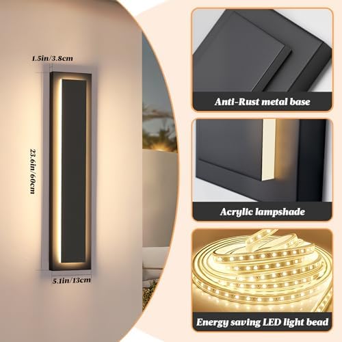 24 in Black Outdoor Wall Light,Exterior Light Porch Light, 4 Packs - Image 2