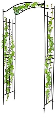 Garden Arbor with Side Garden Trellis, 7.5FT Metal Garden Arch for Climbing Plants Outdoor, Black Archway for Lawn, Patio and Backyard, Wedding Arches for Ceremony, Includes Ground Stakes by Unknown