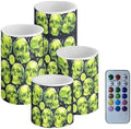 Battery Operated Candles with Timer 4 Pack Green Skull Lemon Flameless LED Candles Bulk with Remote for Home Decoration Electric Plastic Pillar Lights by Merkmak