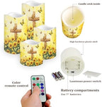 LED Flameless Candles with Remote Set of 4 Sunflower Cross Battery Operated Pillar Candles with Timer Color Changing Electric Candles for Wedding Table Festival Decorations - Image 3