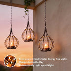Hanging Solar Lanterns 4 Pack Outdoor Waterproof, Teardrop Wire Cage Beaded Vintage Candle Lantern with 4 Solar Tea Lights, Hanging Solar Lights for Outside Tree Patio Garden Backyard Porch Yard - Image 4