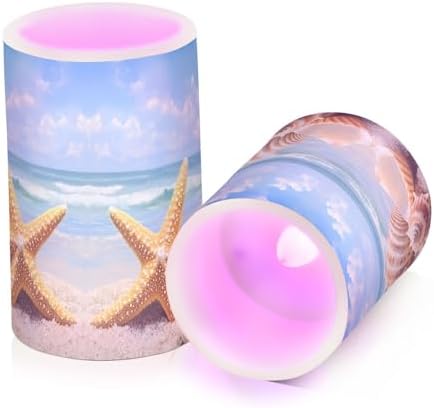 ALAZA Starfish Shells Beach Flameless Candles, LED Pillar Candles with Remote Timer, Battery Operated Candles Set of 2 - Image 5