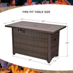42" Propane Fire Pit, Outdoor Wicker Fire Pit Tables Rectangular Tabletop with Blue Glass Stones, 50000 BTU w/CSA-Certified and Tables for Outside Patio, Backard (Brown) - Image 3