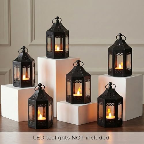 Vela Lanterns Tea Light Candle Holders, Mini Table Centerpieces, Black - Image 2