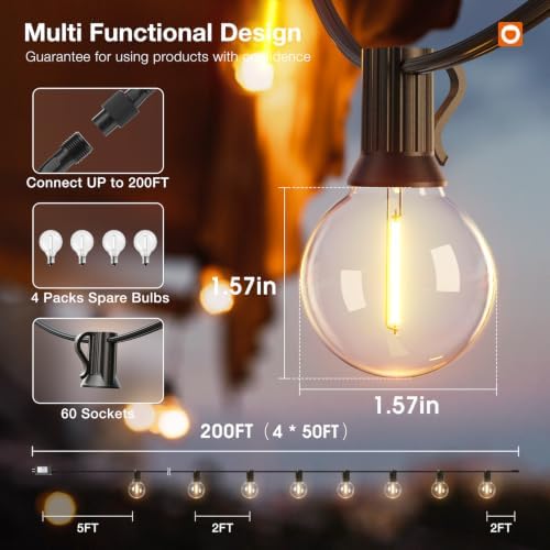 addlon 200FT Outdoor String Lights G40 LED Remote Dimmable Waterproof - Image 6