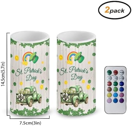 2 Pack Flameless Candles with Remote and Timers Flickering Battery Operated Candles St Patrick's Day Truck LED Real Wax Pillar for Dining Table Decoration - Image 2