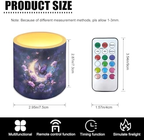 Galaxy Butterfly Rose Moon Flameless LED Lights Candles with Remote Battery Powered LED Votive Candles 4 Pieces for Valentine Party Wedding Birthday Party Outdoor - Image 7